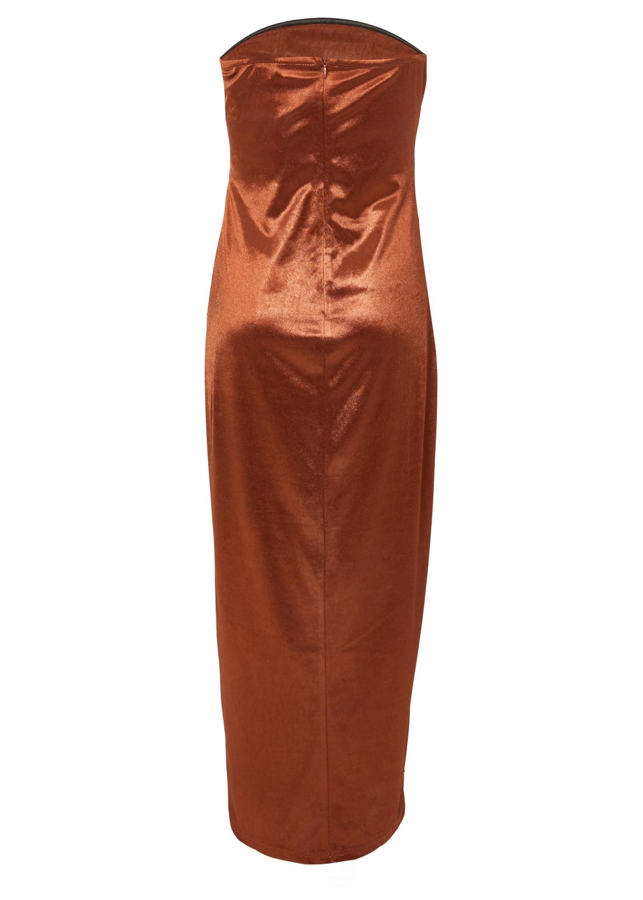 Quiz Brown Satin Corset Midaxi Dress