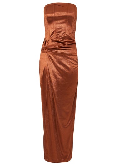 Quiz Brown Satin Corset Midaxi Dress