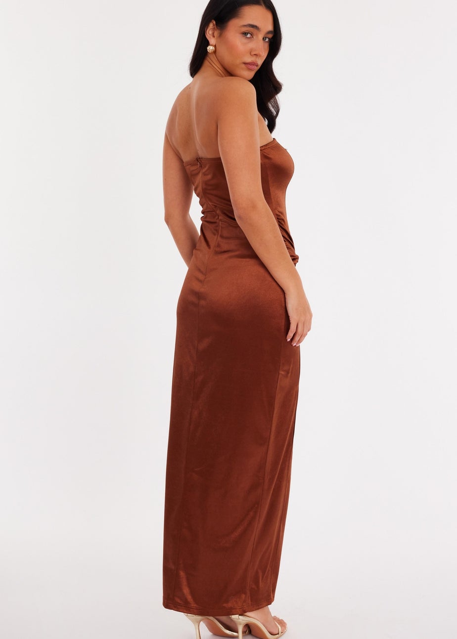Quiz Brown Satin Corset Midaxi Dress