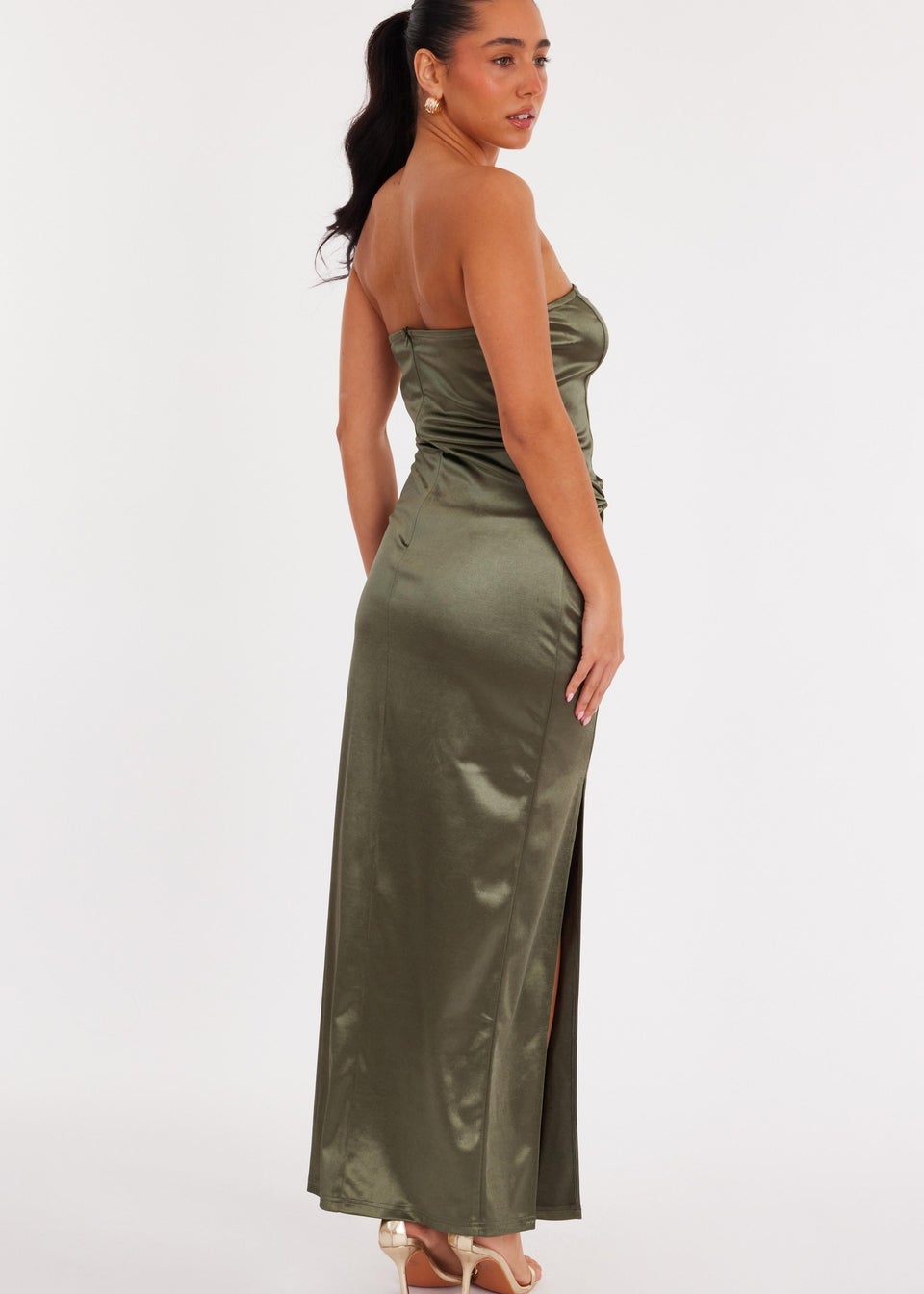 Quiz Green Satin Corset Midaxi Dress