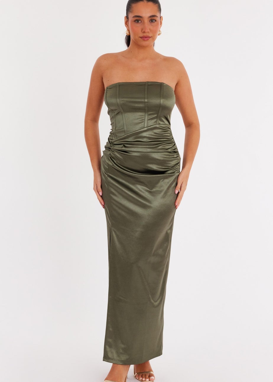 Quiz Green Satin Corset Midaxi Dress