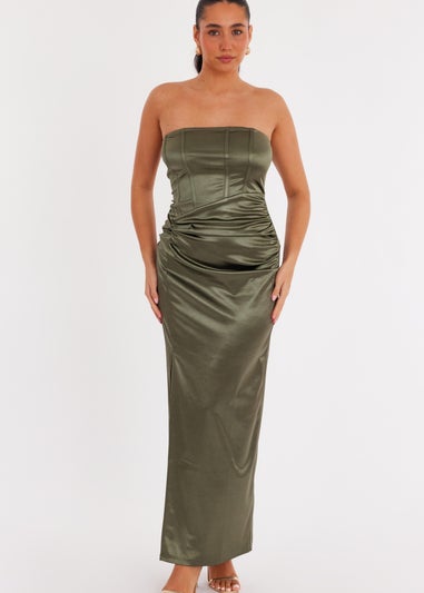 Quiz Green Satin Corset Midaxi Dress