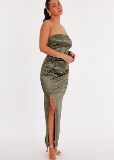 Quiz Green Satin Corset Midaxi Dress
