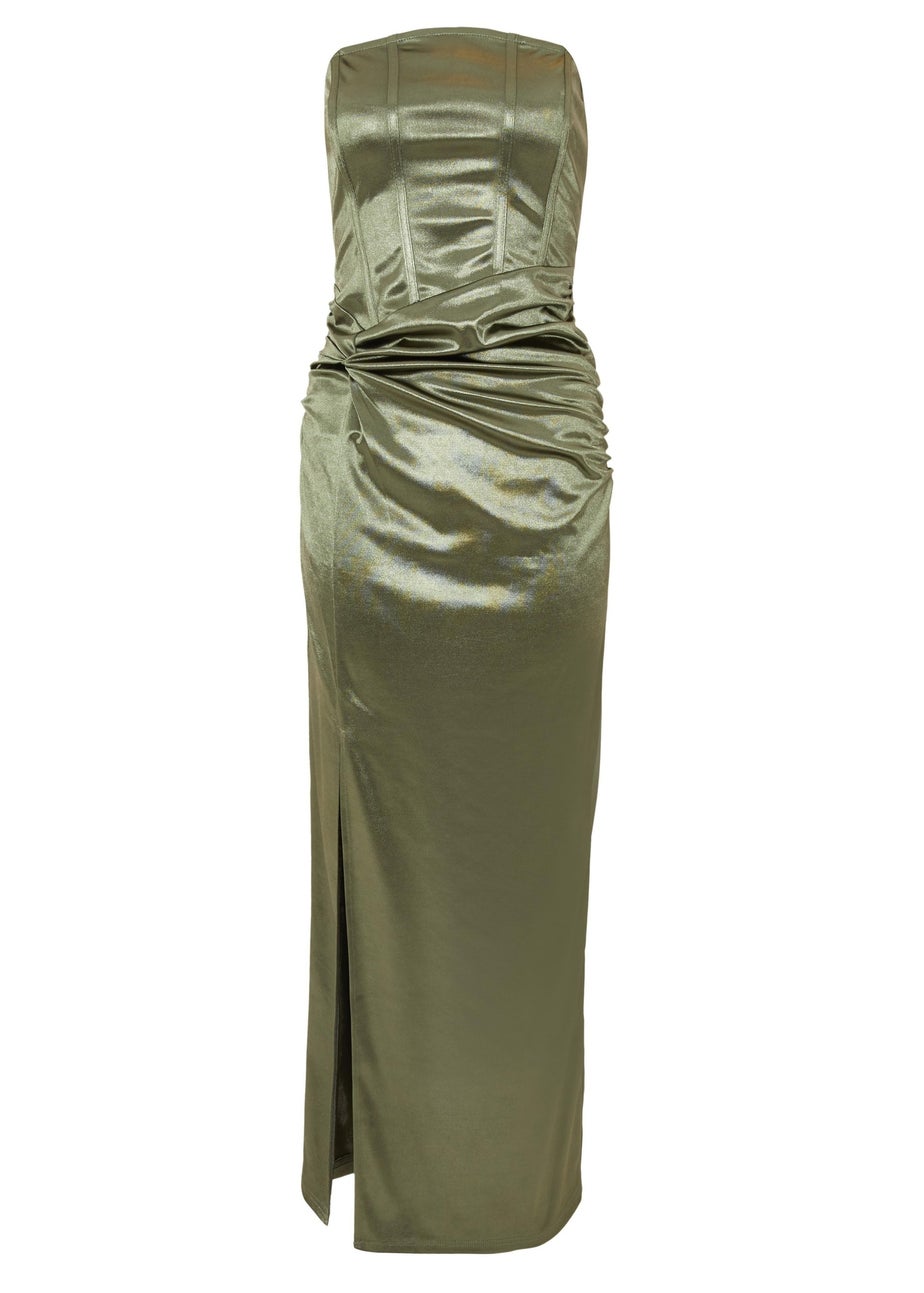 Quiz Green Satin Corset Midaxi Dress
