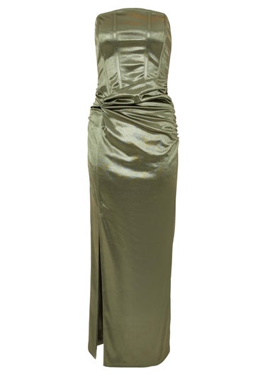 Quiz Green Satin Corset Midaxi Dress