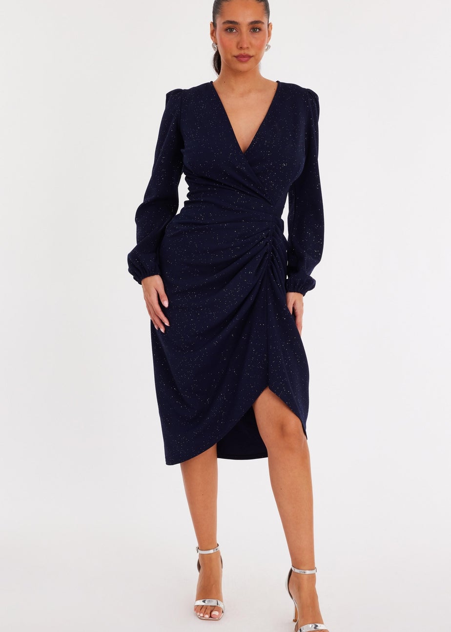 Quiz Navy Glitter Wrap Midi Dress