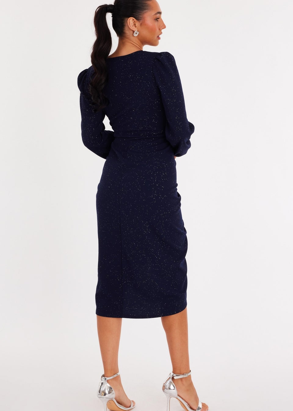 Quiz Navy Glitter Wrap Midi Dress