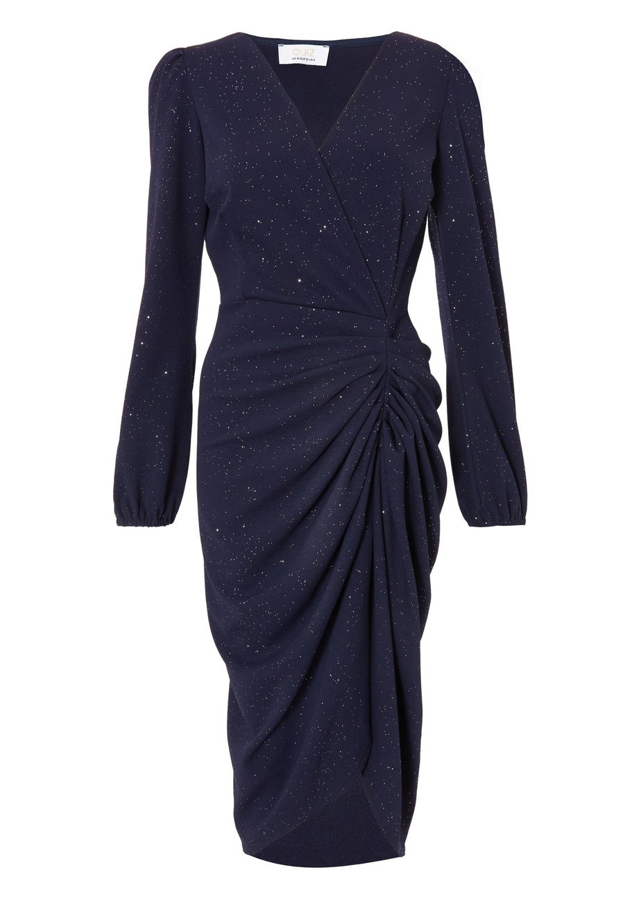 Quiz Navy Glitter Wrap Midi Dress