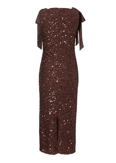 Quiz Brown Petite Sequin Bow Detail Midaxi Dress
