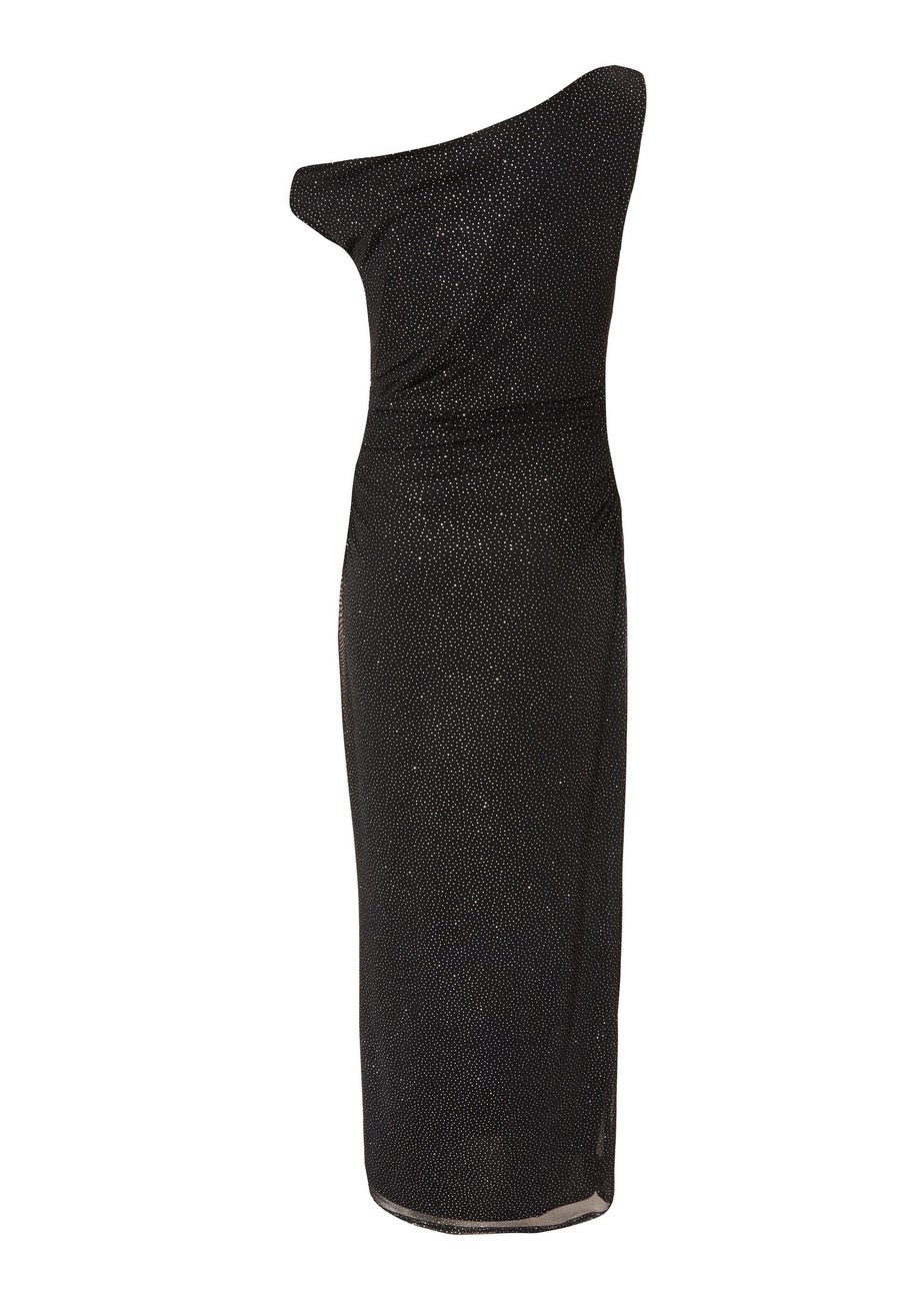 Quiz Black Glitter Ruched Midaxi Dress