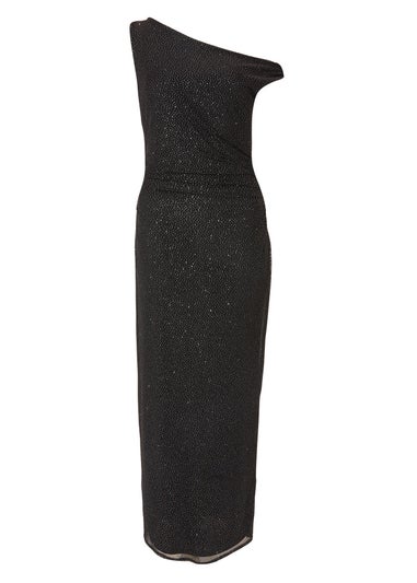 Quiz Black Glitter Ruched Midaxi Dress