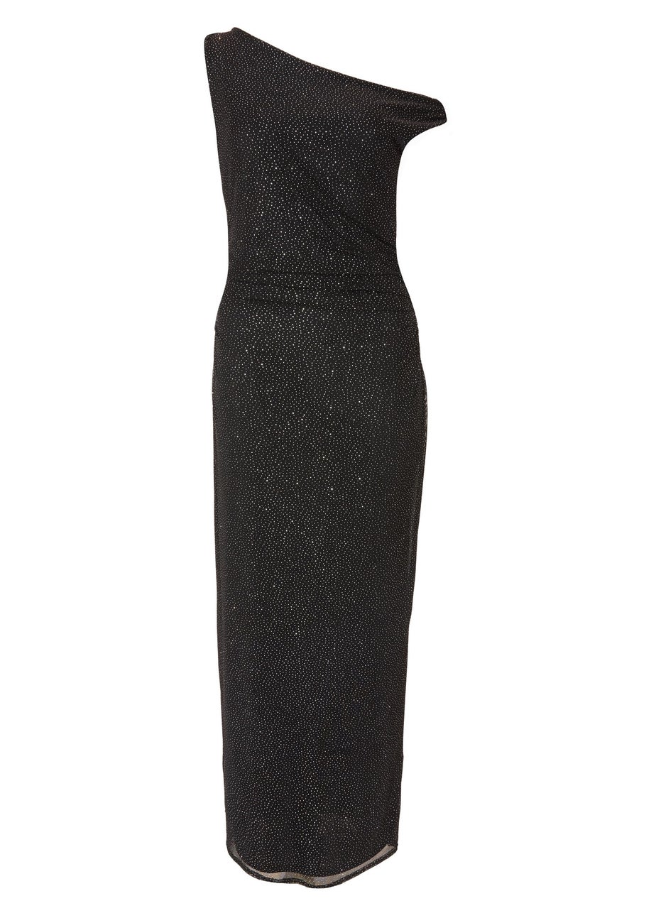 Quiz Black Glitter Ruched Midaxi Dress