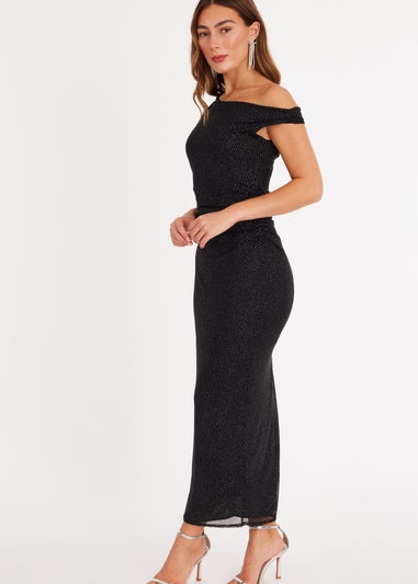Quiz Black Glitter Ruched Midaxi Dress
