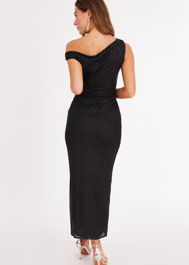 Quiz Black Glitter Ruched Midaxi Dress