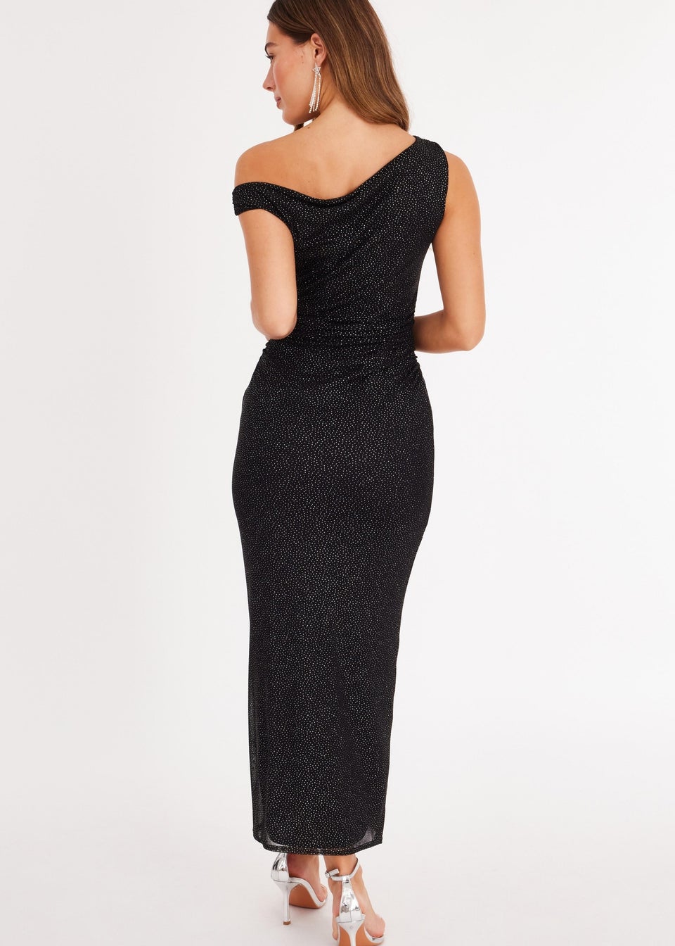 Quiz Black Glitter Ruched Midaxi Dress