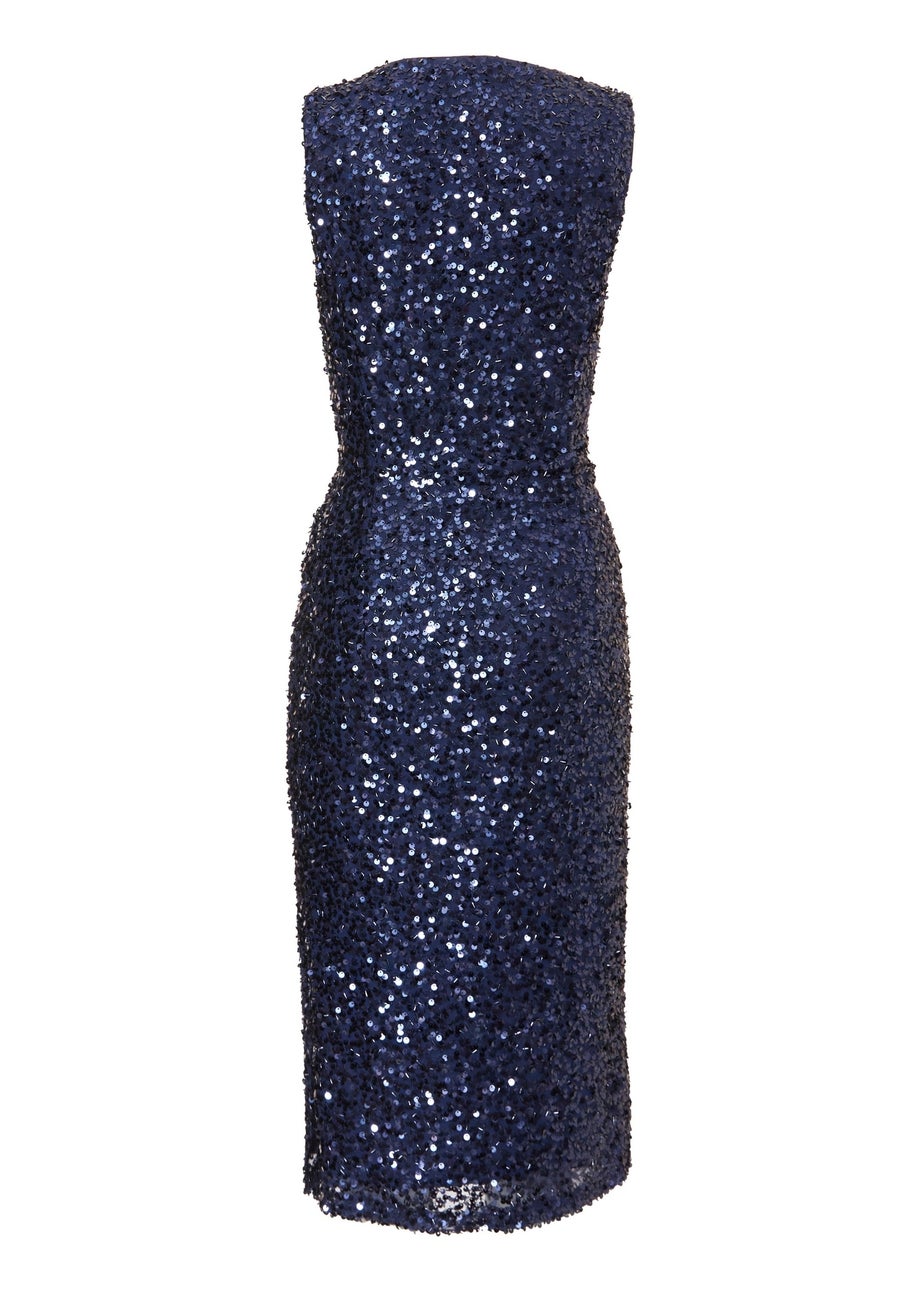 Quiz Navy Sequin Cowl Neck Midi Dress