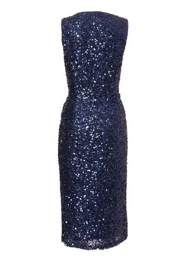 Quiz Navy Sequin Cowl Neck Midi Dress