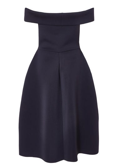 Quiz Navy Bardot Diamante Bow Midi Dress