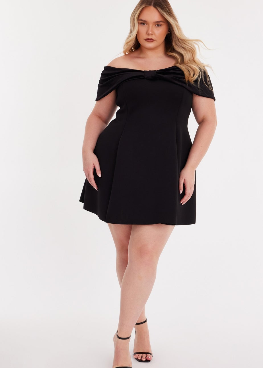 Quiz Black Curve Velvet Bardot Mini Dress