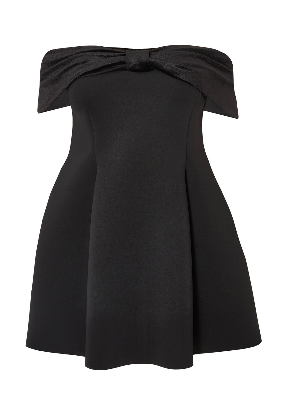 Quiz Black Curve Velvet Bardot Mini Dress