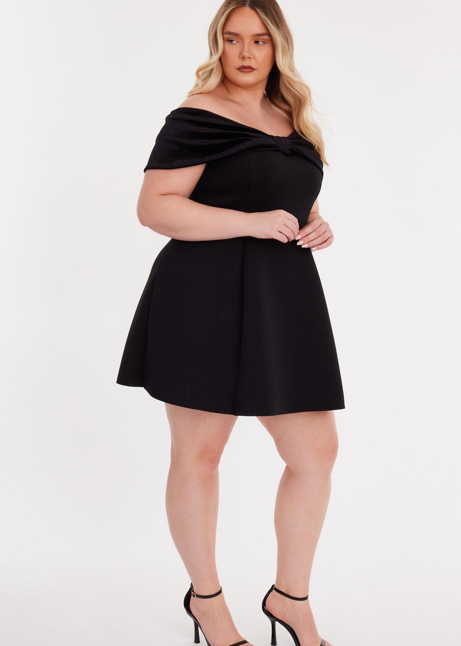 Quiz Black Curve Velvet Bardot Mini Dress