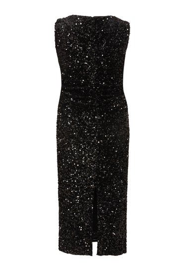 Quiz Black Curve Sequin Buckle Detail Midaxi Dress