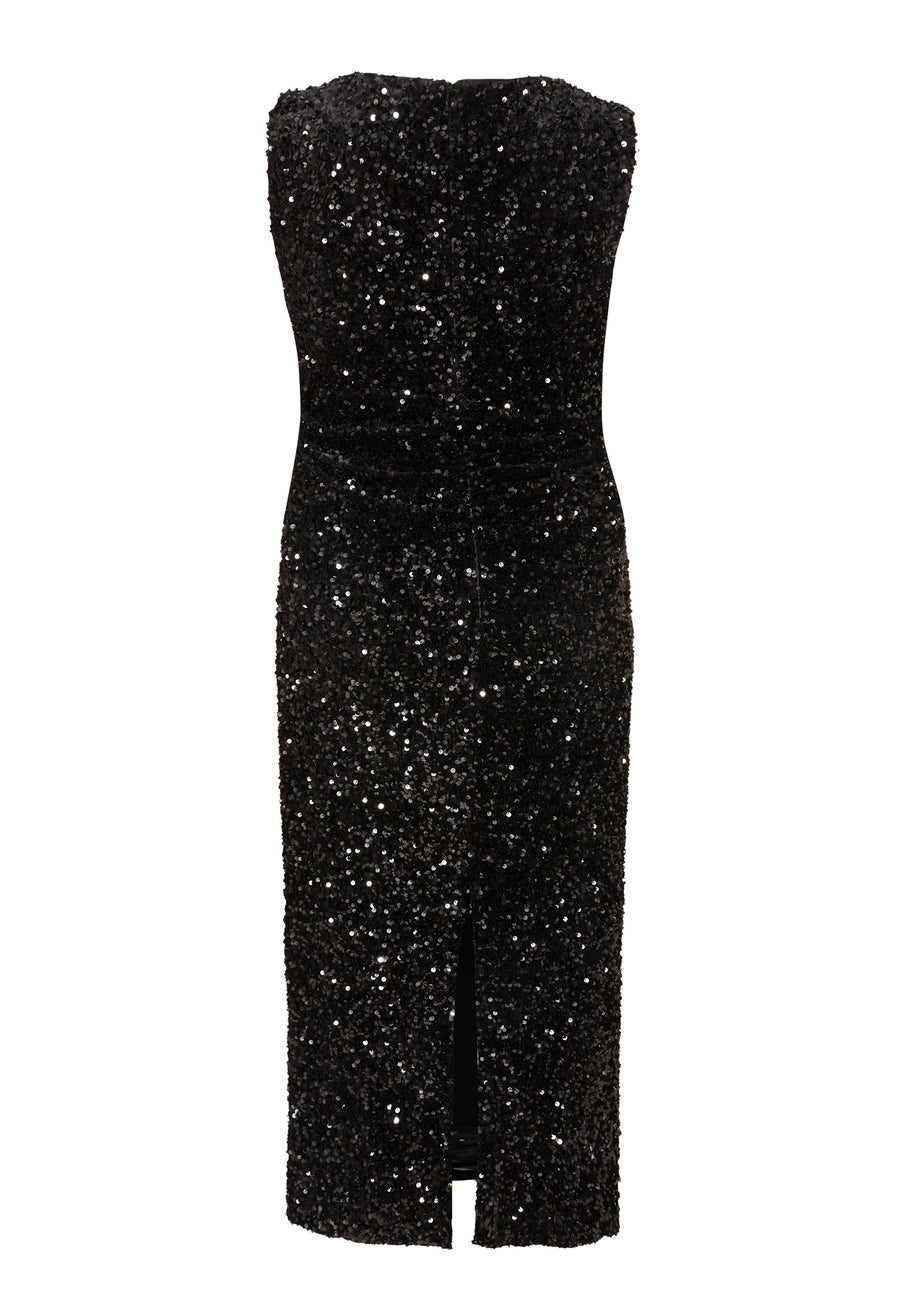 Quiz Black Curve Sequin Buckle Detail Midaxi Dress