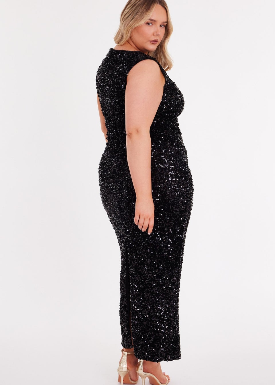 Quiz Black Curve Sequin Buckle Detail Midaxi Dress