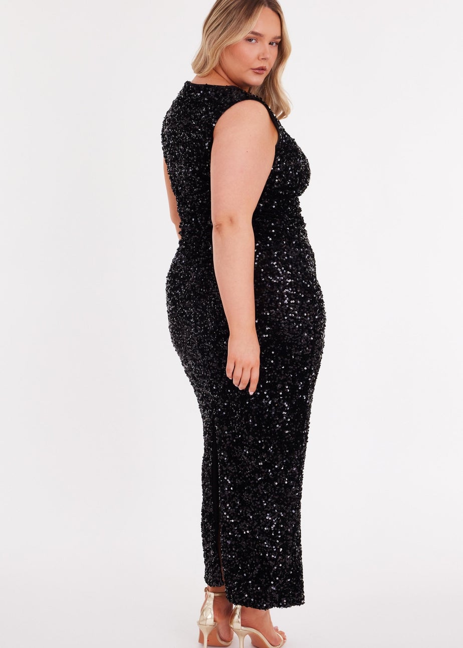 Quiz Black Curve Sequin Buckle Detail Midaxi Dress