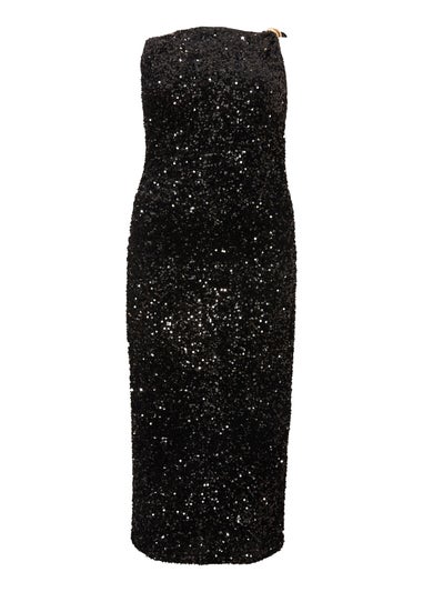 Quiz Black Curve Sequin Buckle Detail Midaxi Dress