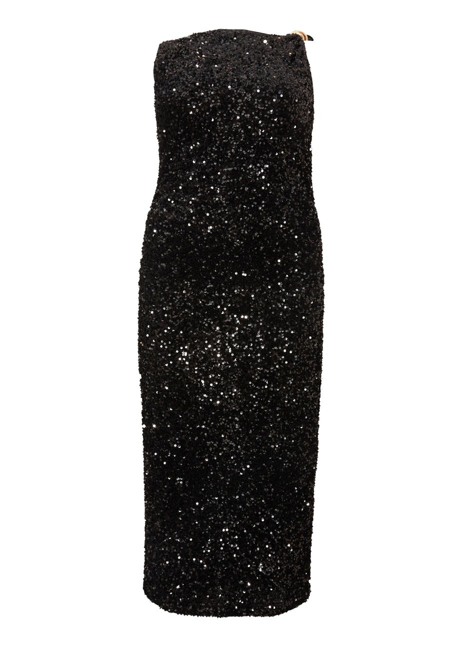 Quiz Black Curve Sequin Buckle Detail Midaxi Dress