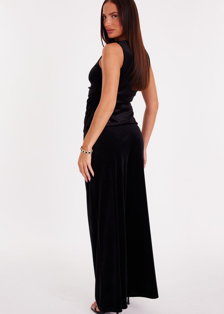 Quiz Black Velvet Buckle Shoulder Top