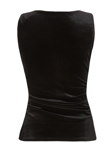 Quiz Black Velvet Buckle Shoulder Top