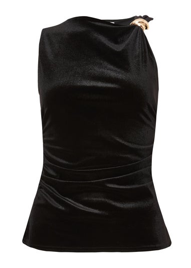 Quiz Black Velvet Buckle Shoulder Top