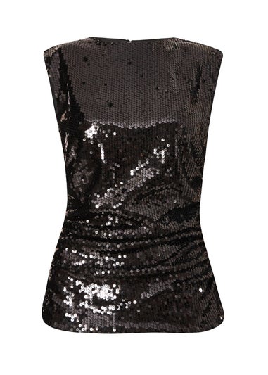 Quiz Black Sequin Round Neck Top