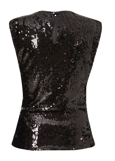 Quiz Black Sequin Round Neck Top