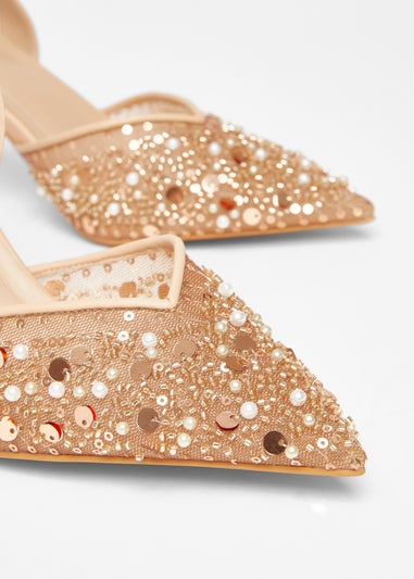 Quiz Natural Sequin Slingback Court Heels