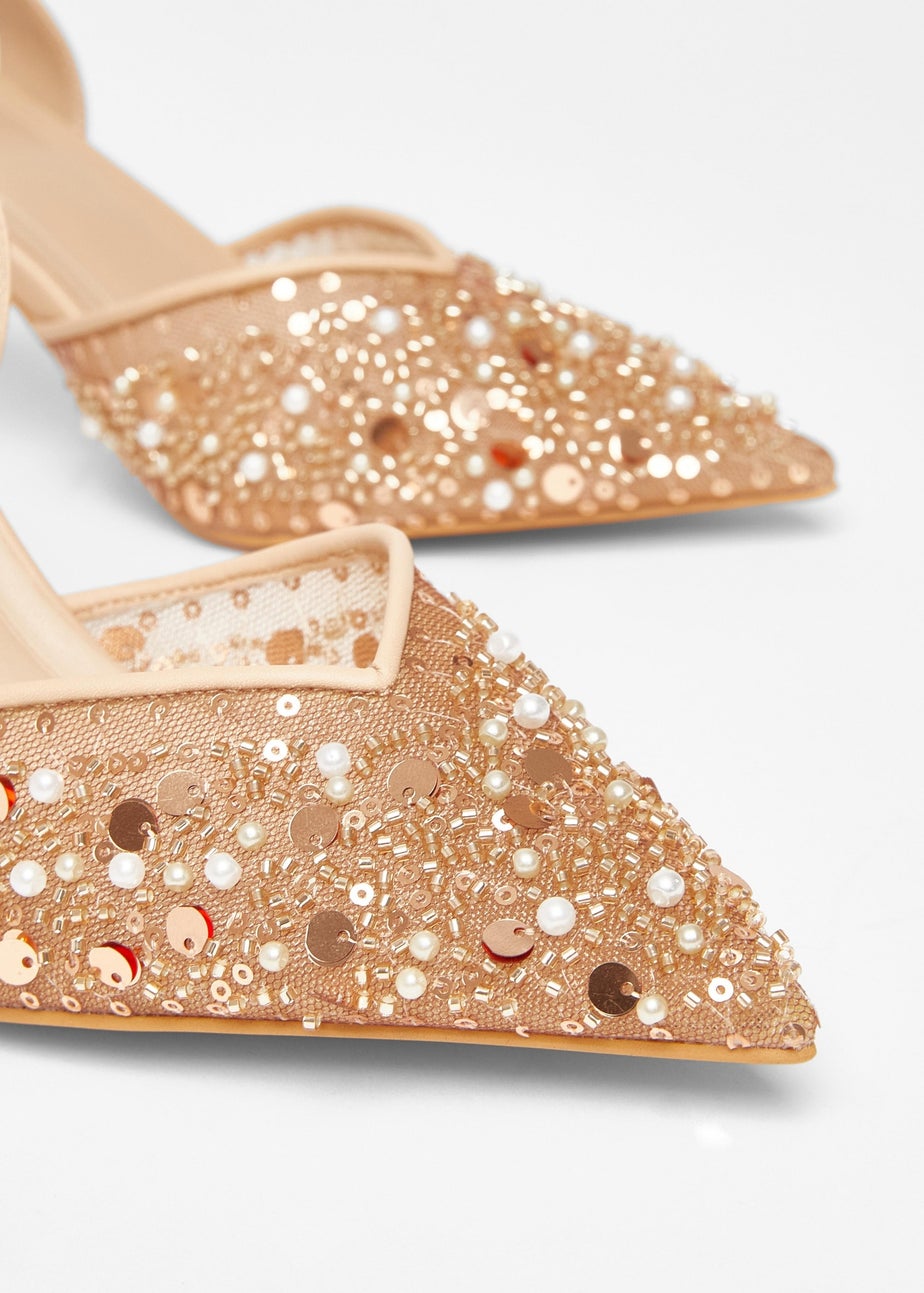 Quiz Natural Sequin Slingback Court Heels