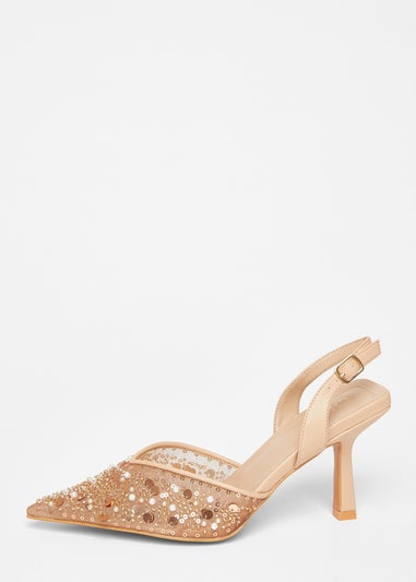Quiz Natural Sequin Slingback Court Heels