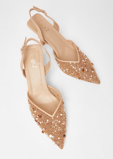 Quiz Natural Sequin Slingback Court Heels
