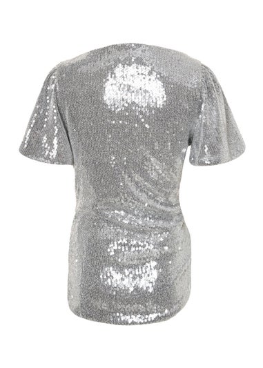 Quiz Silver Sequin Embellished Top