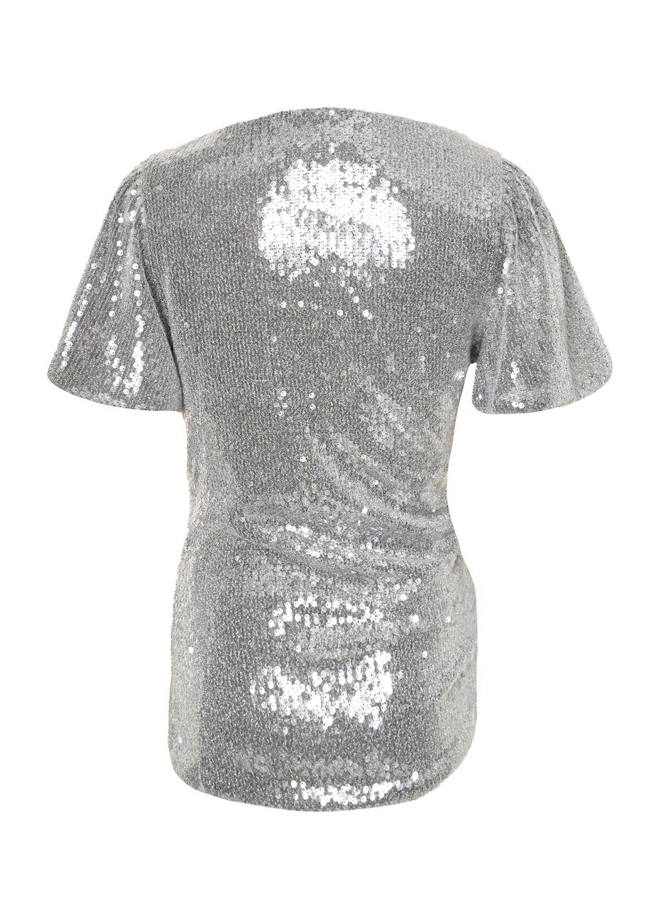 Quiz Silver Sequin Embellished Top