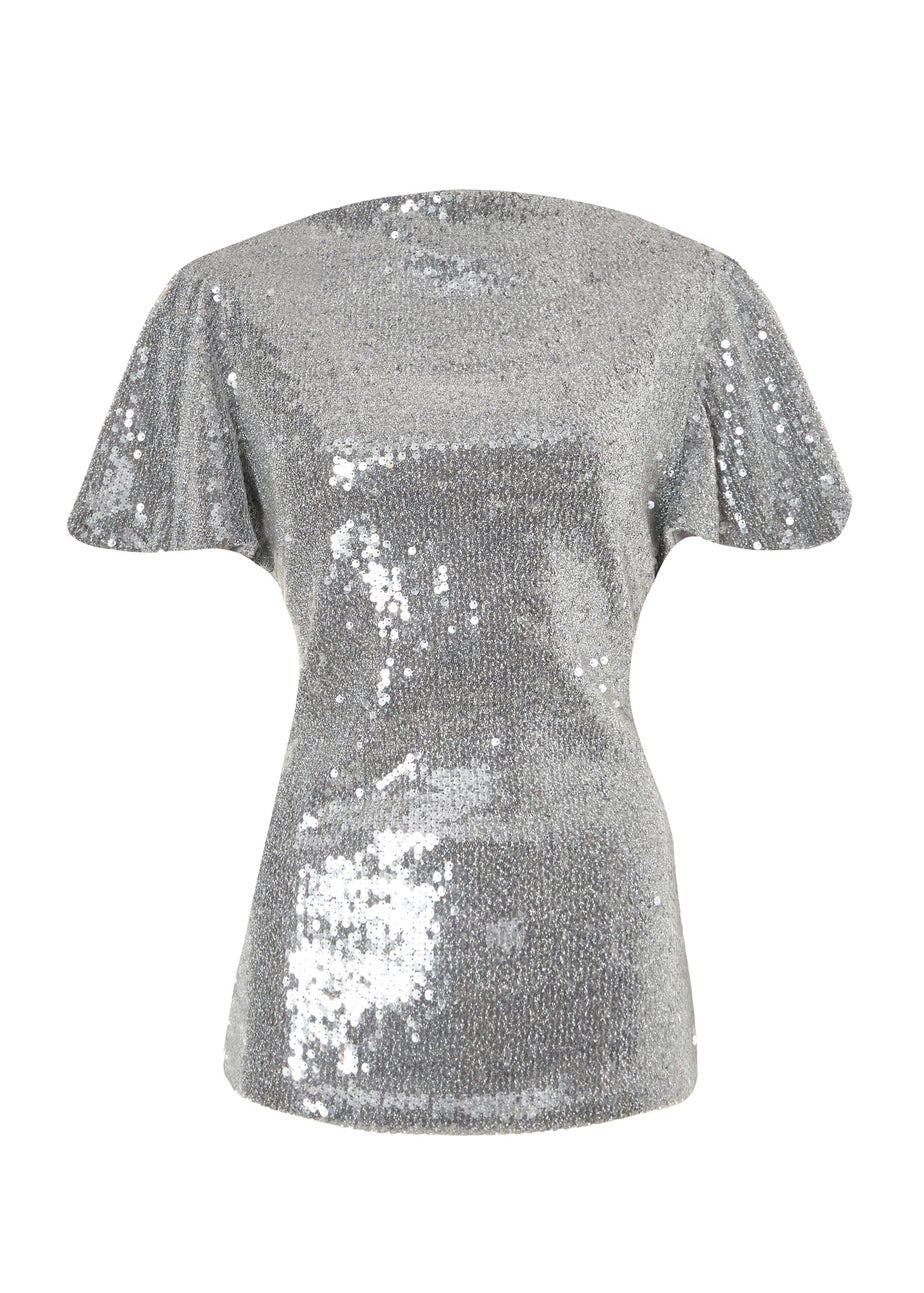 Quiz Silver Sequin Embellished Top