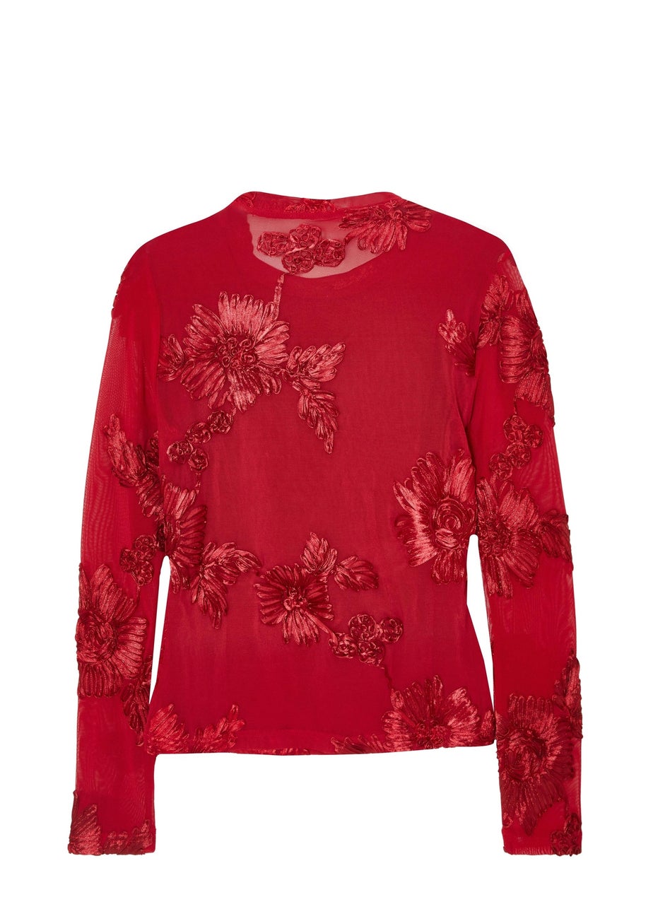 Quiz Burgundy Floral Applique Crop Top