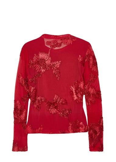 Quiz Burgundy Floral Applique Crop Top