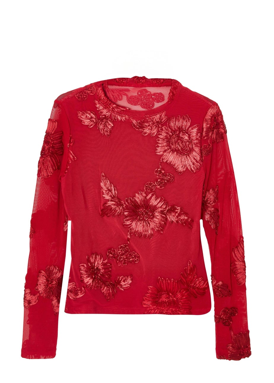 Quiz Burgundy Floral Applique Crop Top