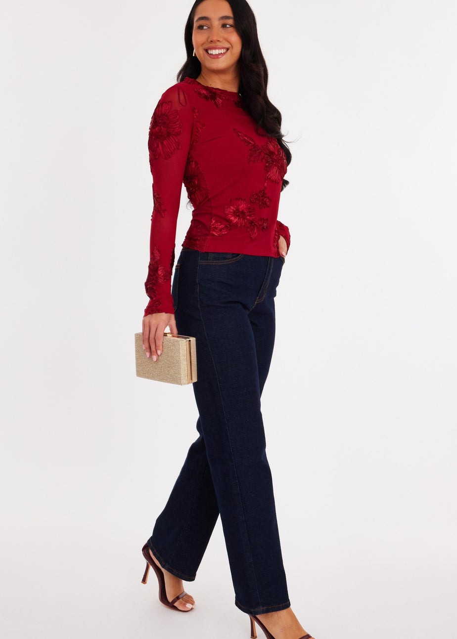 Quiz Burgundy Floral Applique Crop Top