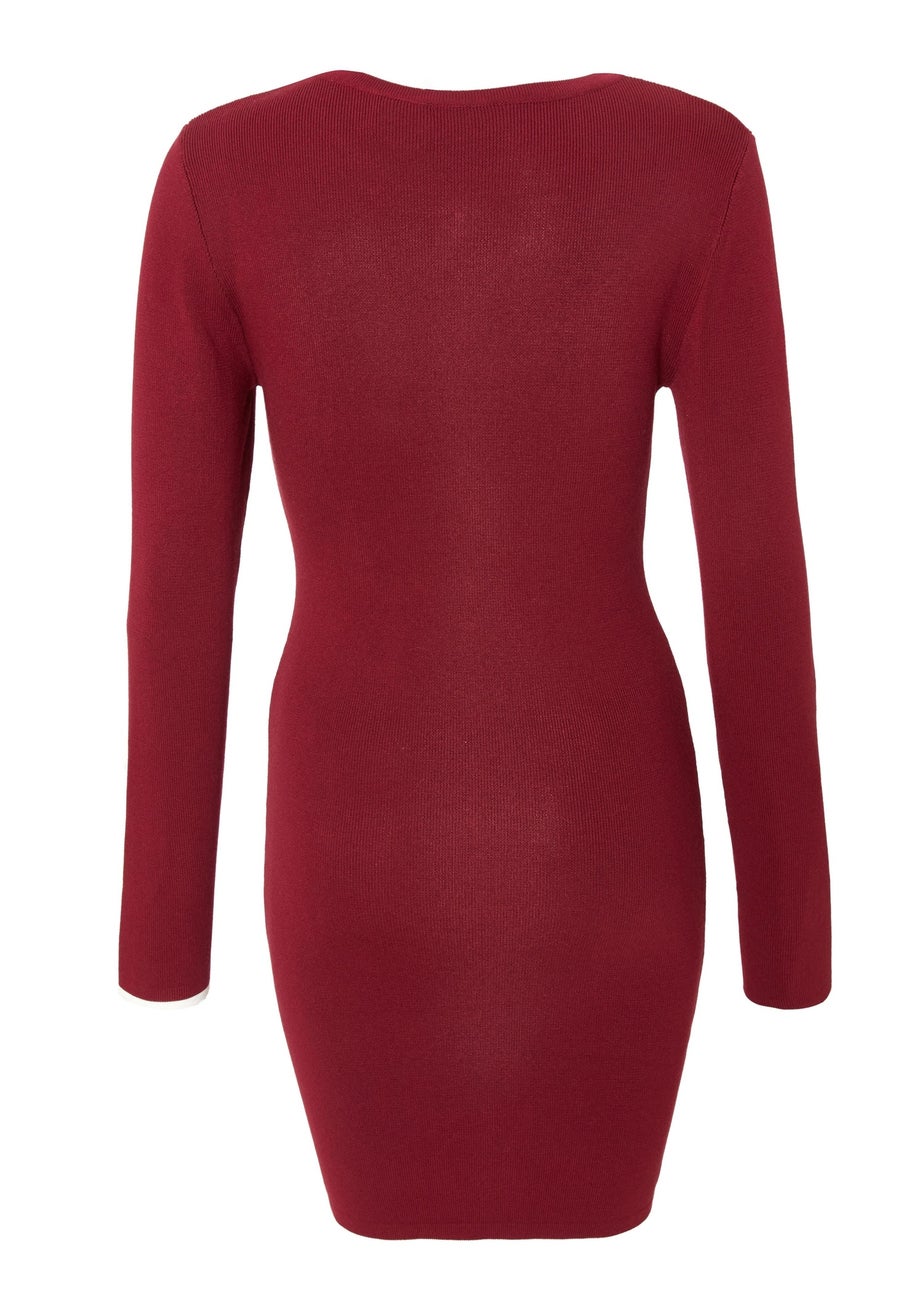 Quiz Burgundy Contrast Knit Mini Dress