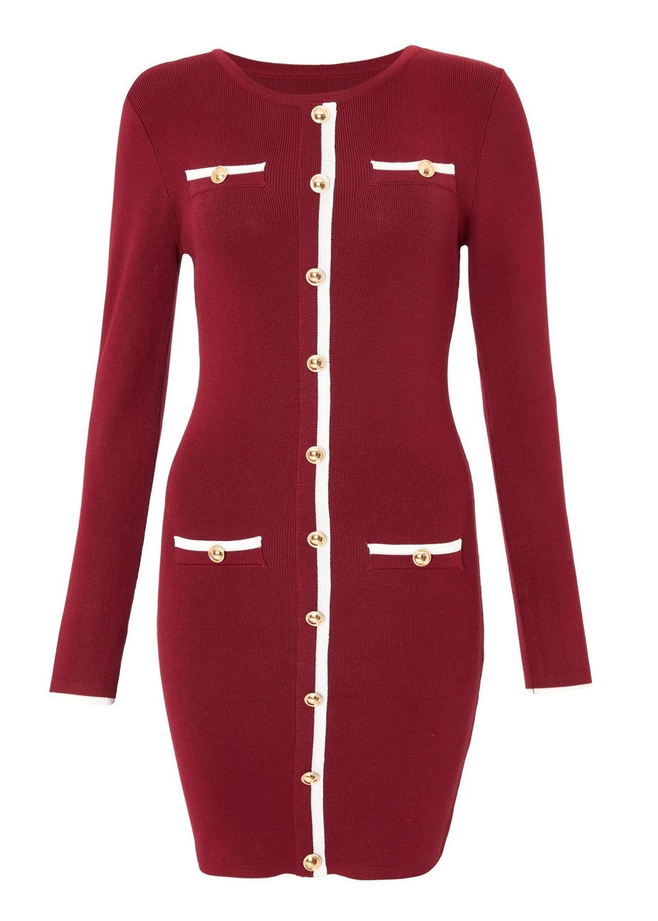 Quiz Burgundy Contrast Knit Mini Dress