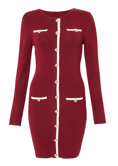 Quiz Burgundy Contrast Knit Mini Dress